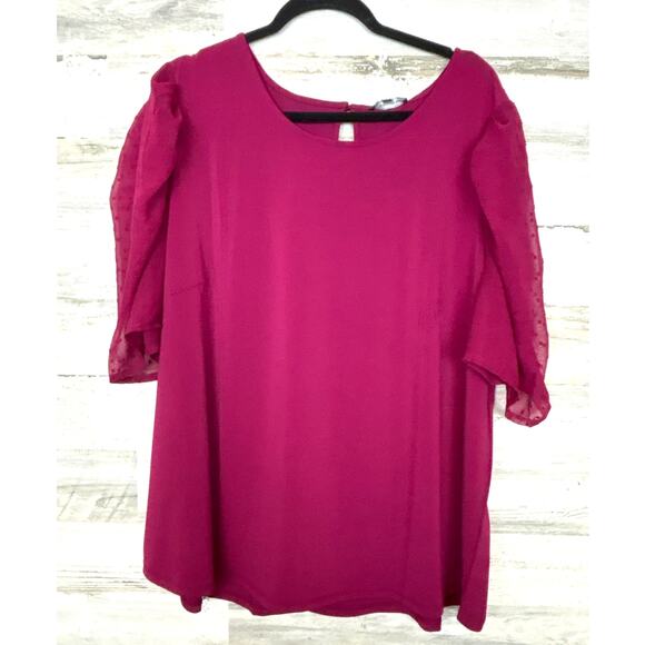 Adrianna Papell Women’s Plus 3X Burgundy Pleated Clip Dot Blouse Top NWT - Picture 1 of 6